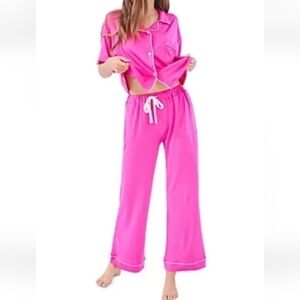 Stripe & Stare Women's 2 Piece Pink White Pajama Set Super Soft